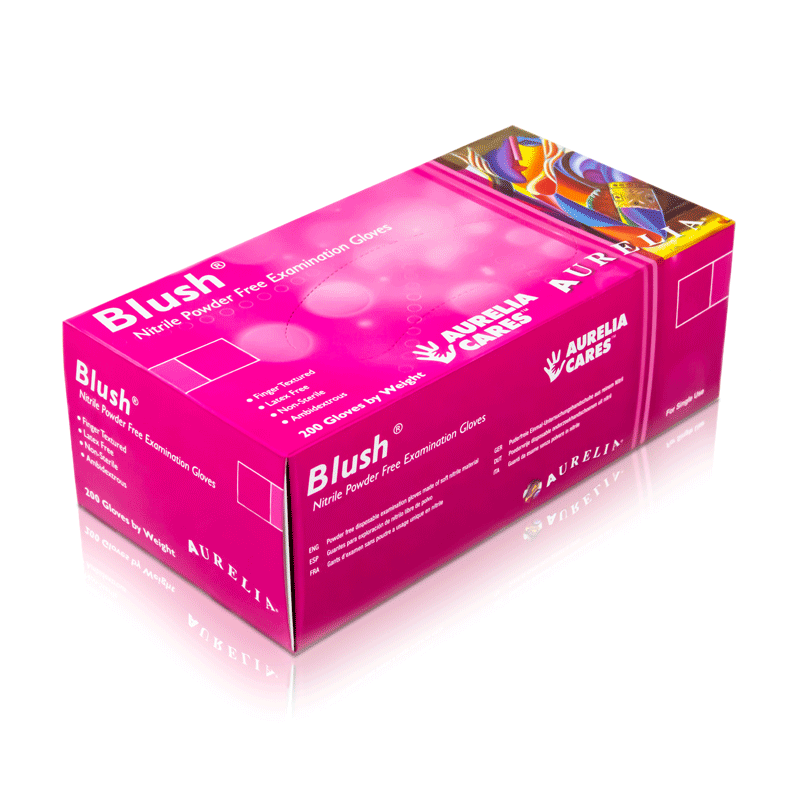 Box of Aurelia Blush pink nitrile gloves