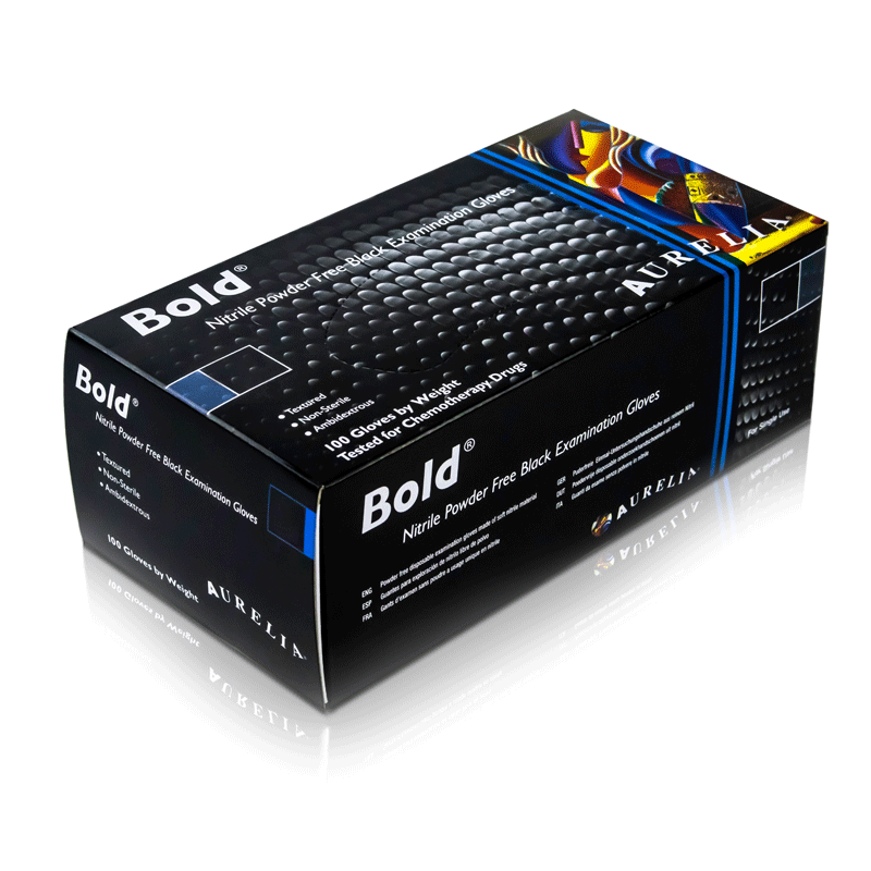 Box of Bold black nitrile disposable gloves