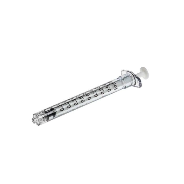 Medical syringe with a white background