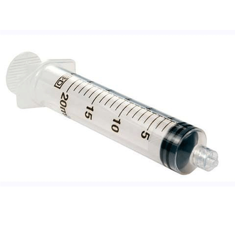 Medical syringe with measurement markings on a white background