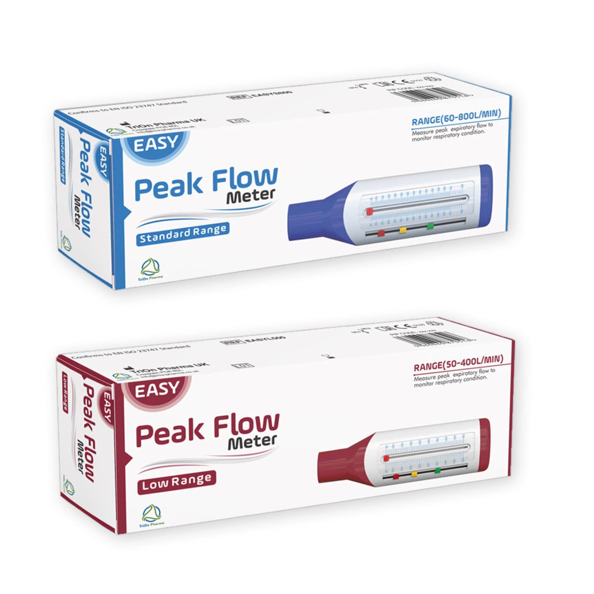 Two boxes of Easy Peak Flow Meter on a white background