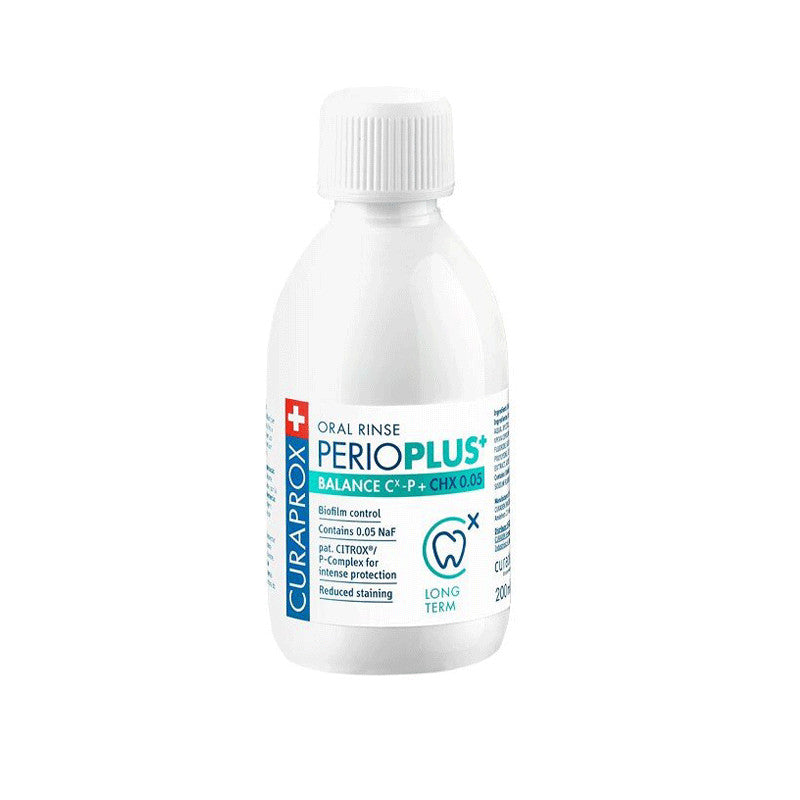 Curaprox PerioPlus Balance oral rinse bottle on a white background