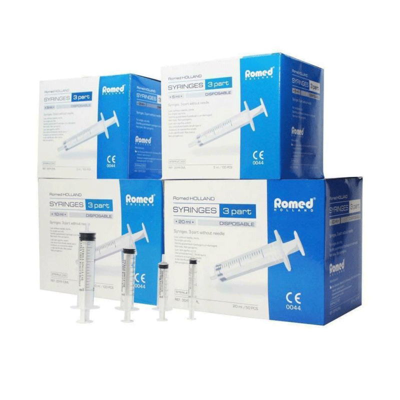 Romed 3 Part Syringe Luer Slip – Various Sizes