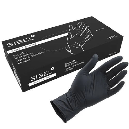 Box of Reusable black latex gloves