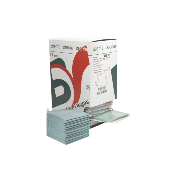 Box of sterile drapes with a visible brand logo on a white background