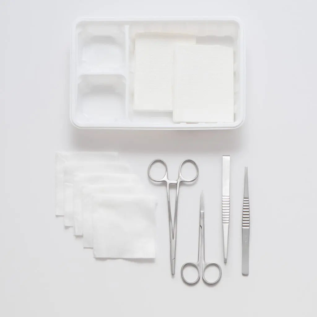 Set of surgical instruments on a white background