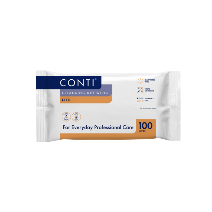 Pack of Conti cleansing dry wipes on a white background