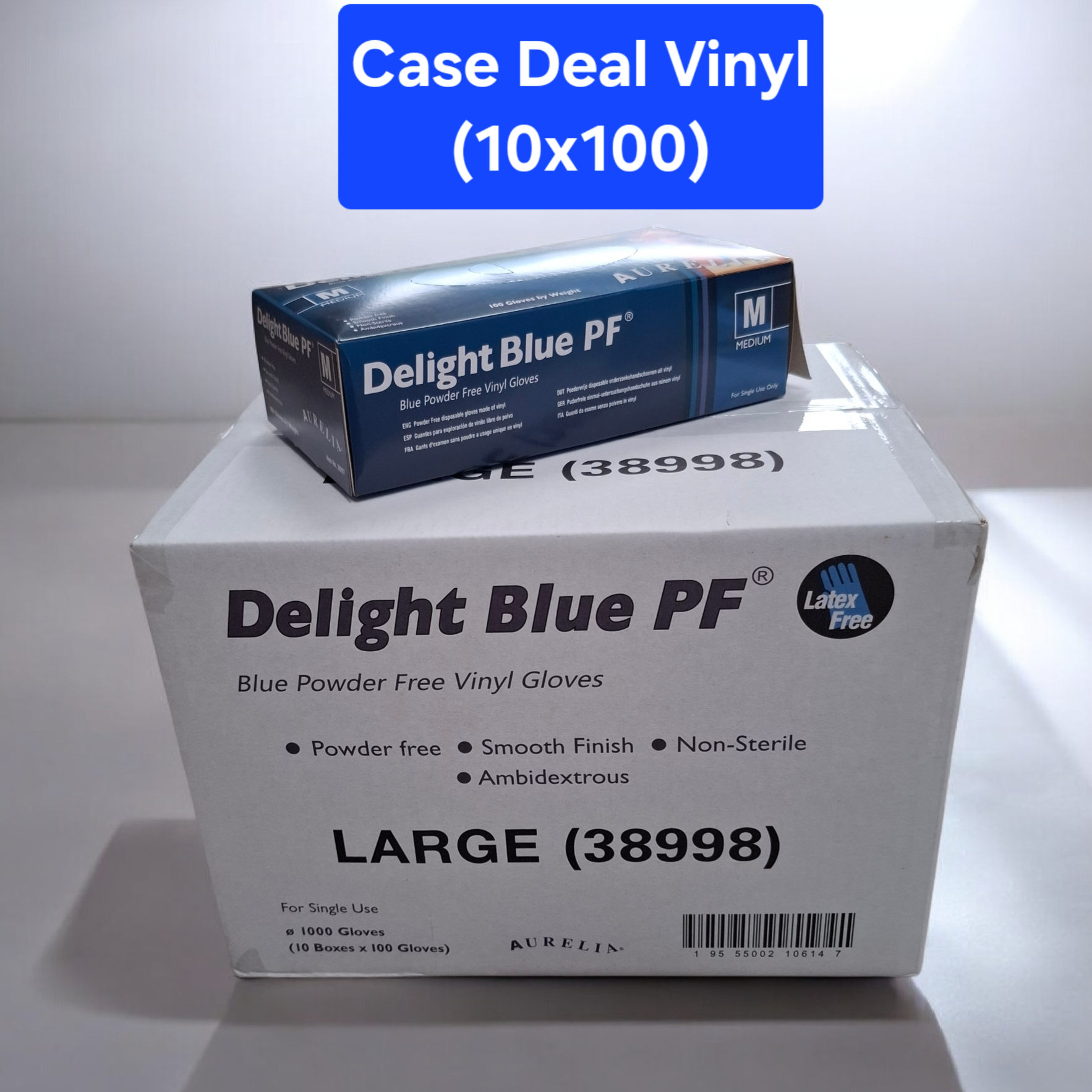 CASE 10 X 100 Aurelia Delight Blue Powder-Free Vinyl Gloves